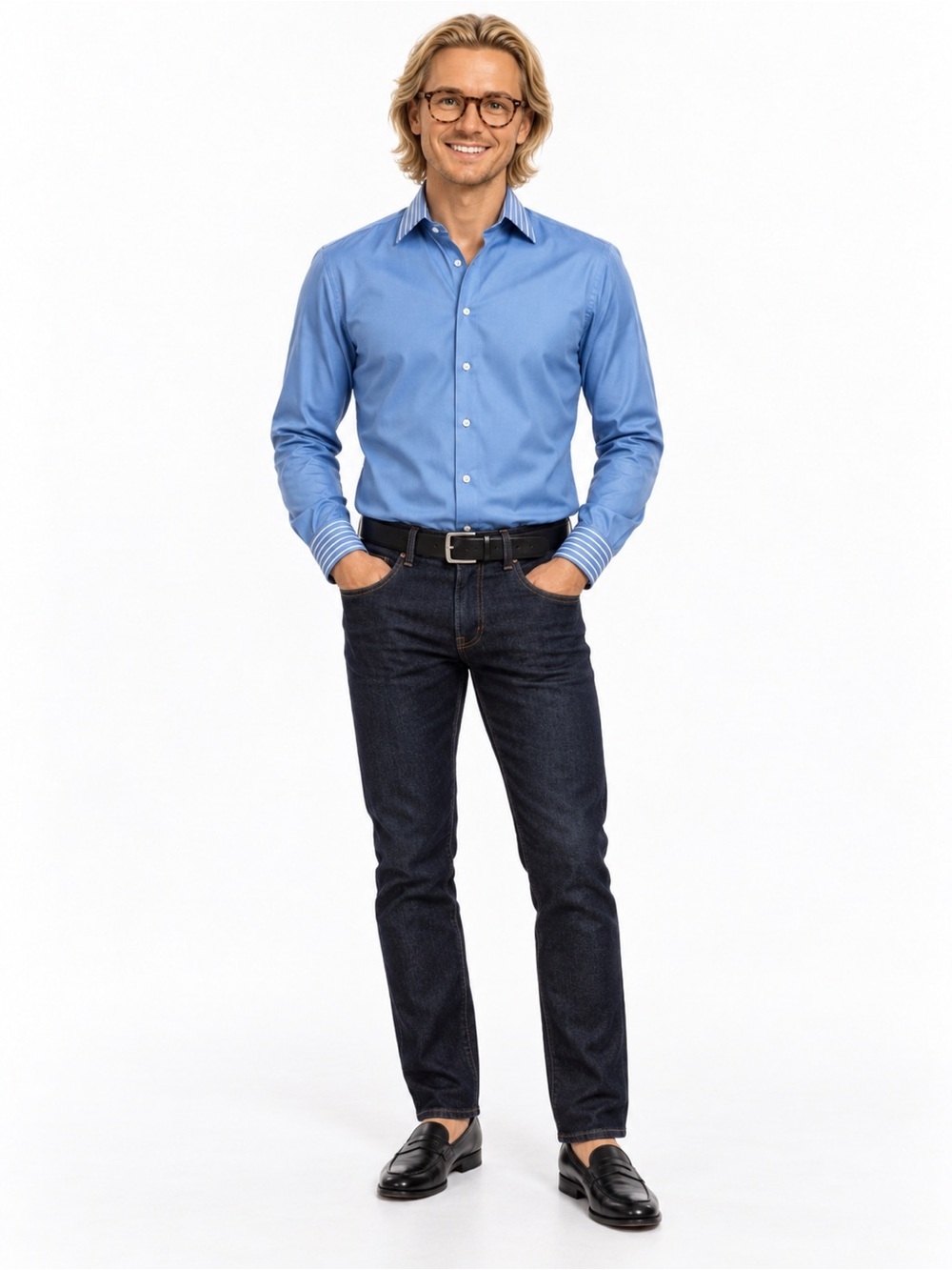 ETRO 43 Men’s Tailored Button-Down Shirt | Blue | Italian Luxury | Large
